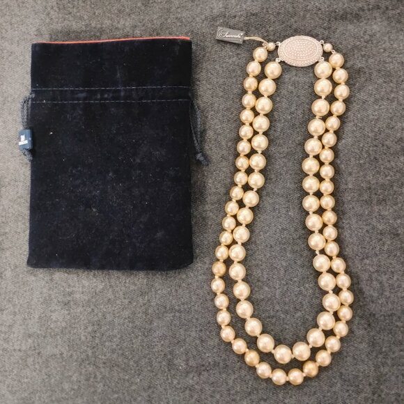 ❤️NWT SWAROVSKI 2-Strand PEARL and CRYSTAL CLASP Necklace Drop 10.5 +Pouch - Picture 1 of 6